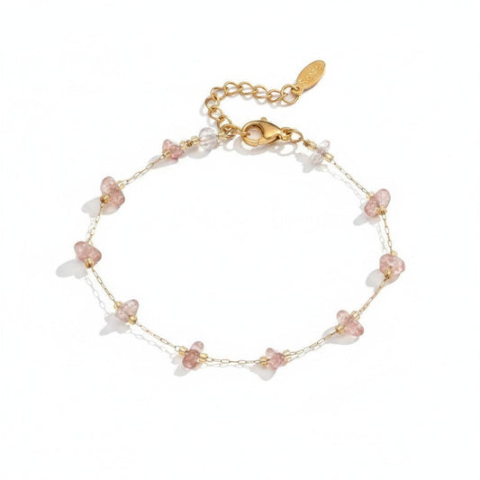 Zartes spiritualsavagee SELFLOVE POWER Armband aus Gold mit natürlichen rosa Edelsteinen und verstellbarem Verschluss
