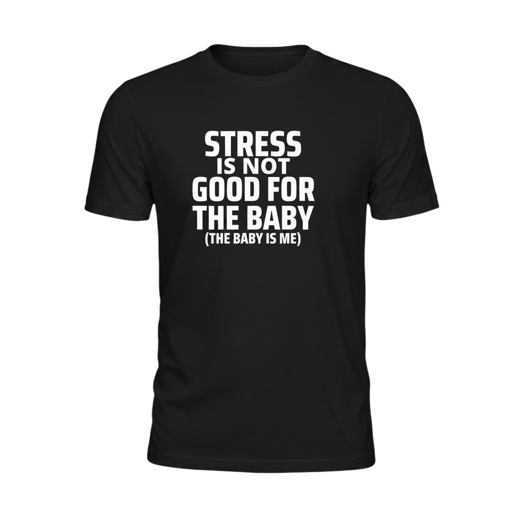 Schwarzes spiritualsavagee T-Shirt aus Baumwolle mit weißem Aufdruck Stress is not good for the baby