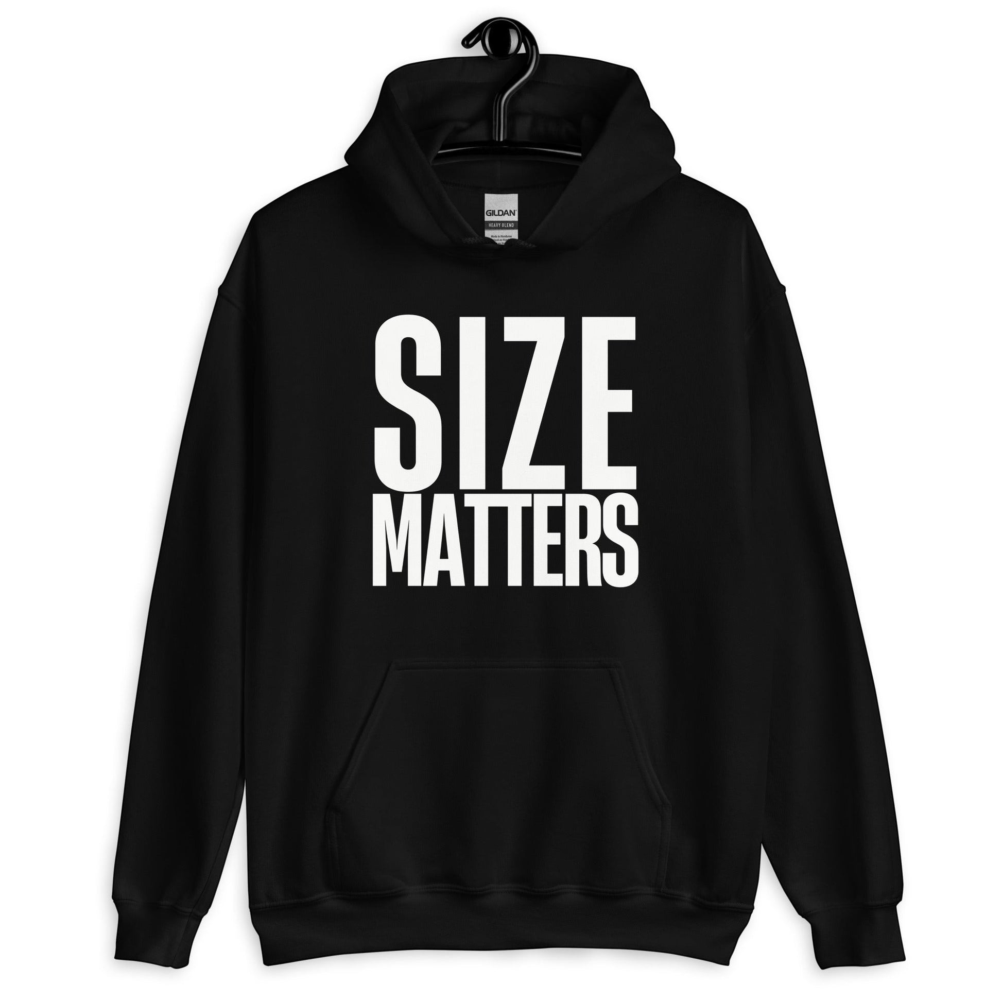 Bold SIZE MATTERS unisex hoodie with provocative double meaning. Soft, warm and made for high standards, inappropriate humor and zero explanations.