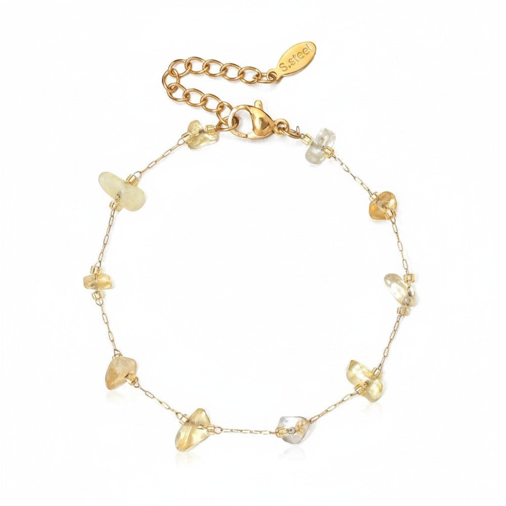 spiritualsavagee Golden Light Armband aus goldfarbenem Edelstahl mit natürlichen gelben Edelsteinen und Karabinerverschluss