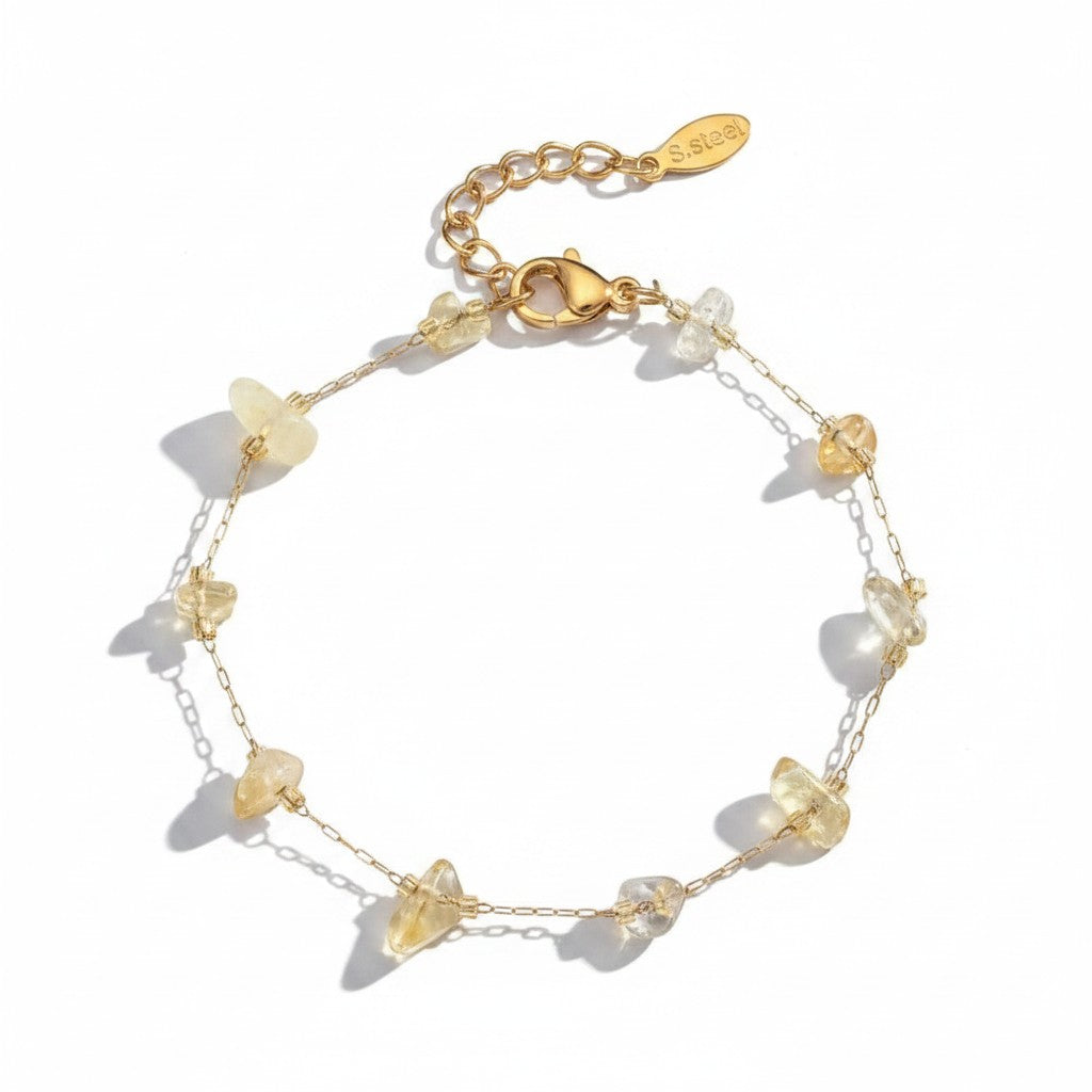 spiritualsavagee Golden Light Armband aus goldfarbenem Edelstahl mit natürlichen gelben Edelsteinen und Karabiner
