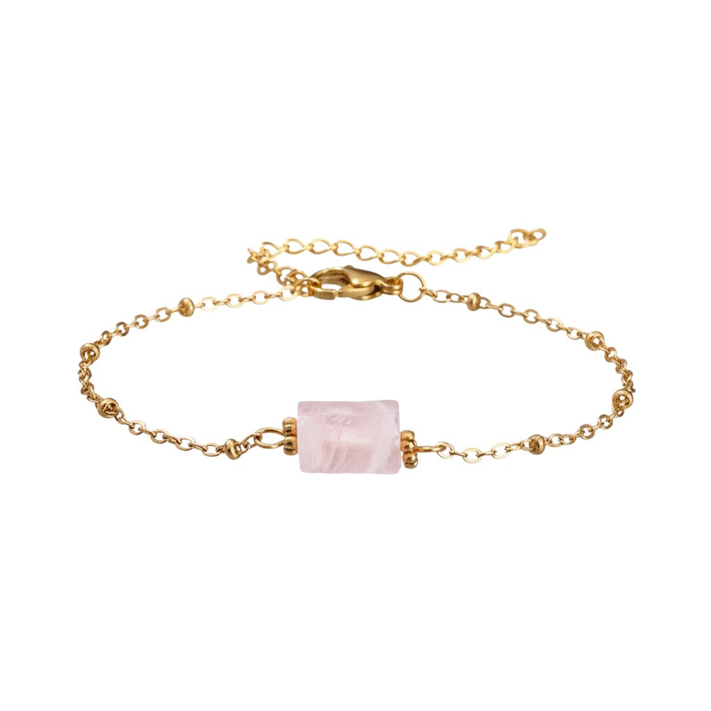 spiritualsavagee Armband aus natürlichem Rosenquarz mit geometrischem Stein und vergoldeter Kette
