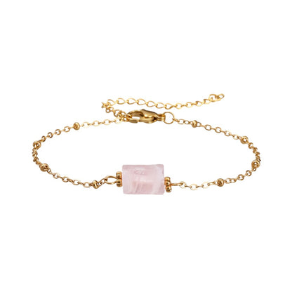 spiritualsavagee Armband aus natürlichem Rosenquarz mit geometrischem Stein und vergoldeter Kette