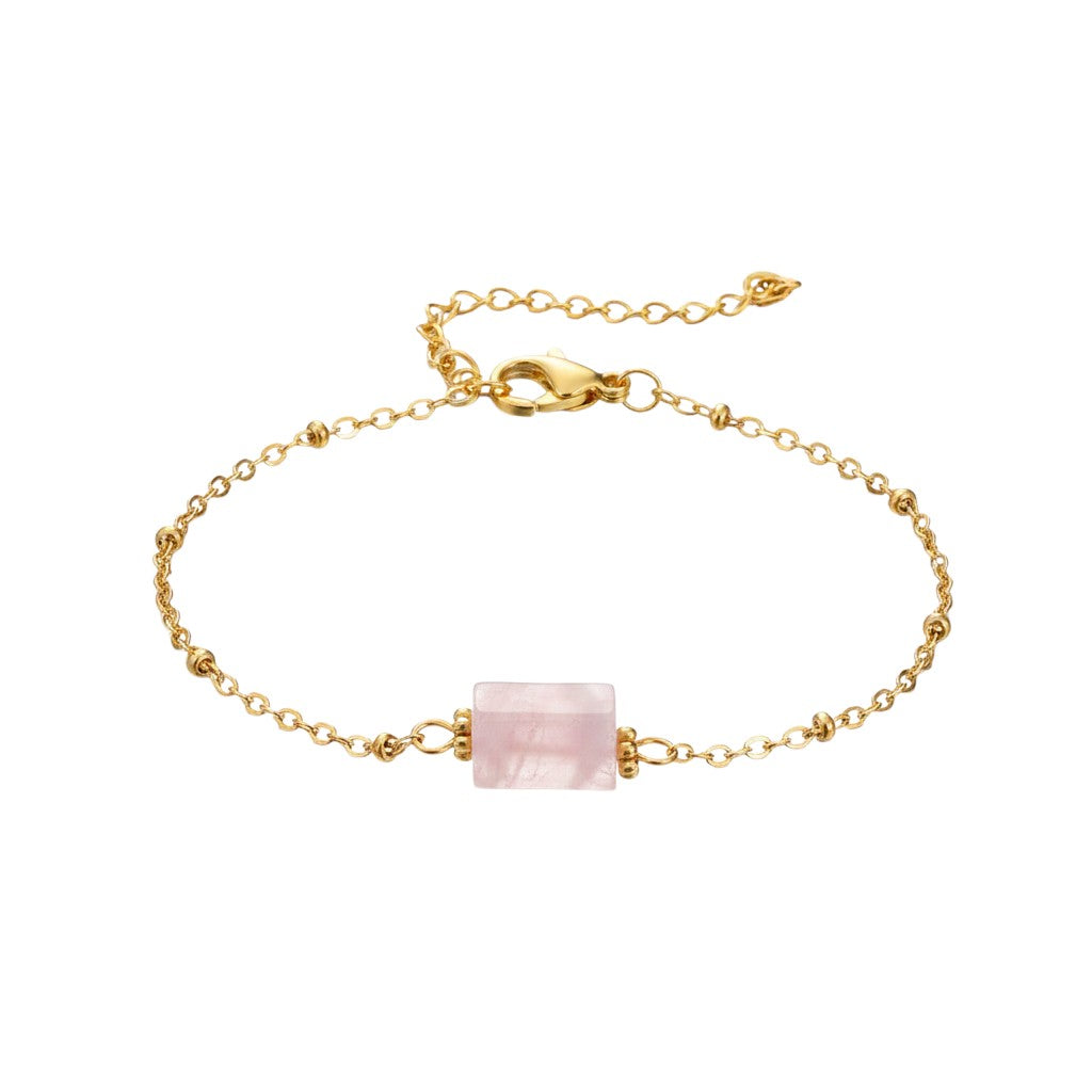 spiritualsavagee Armband mit natürlichem Rosenquarz-Würfel und vergoldeter Kette für täglichen Komfort