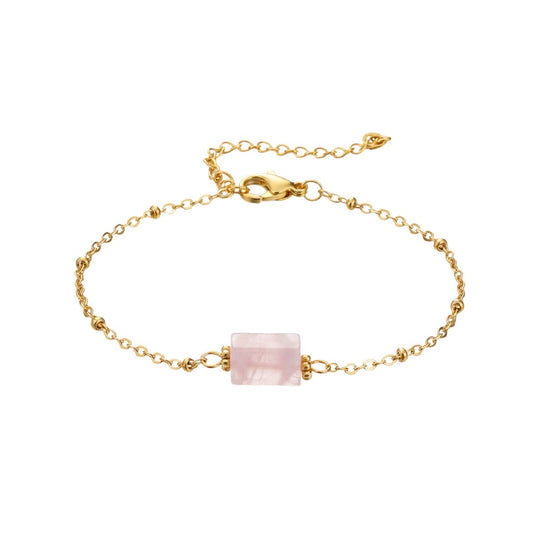 spiritualsavagee Armband mit natürlichem Rosenquarz-Würfel und vergoldeter Kette für täglichen Komfort
