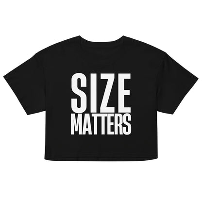 Schwarzes spiritualsavagee Crop-Top aus Baumwolle mit weißem SIZE MATTERS Schriftzug in lockerer Passform