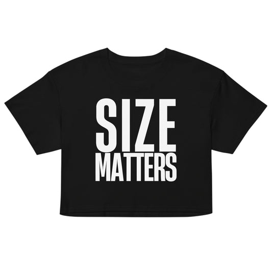Schwarzes spiritualsavagee Crop-Top aus Baumwolle mit weißem SIZE MATTERS Schriftzug in lockerer Passform