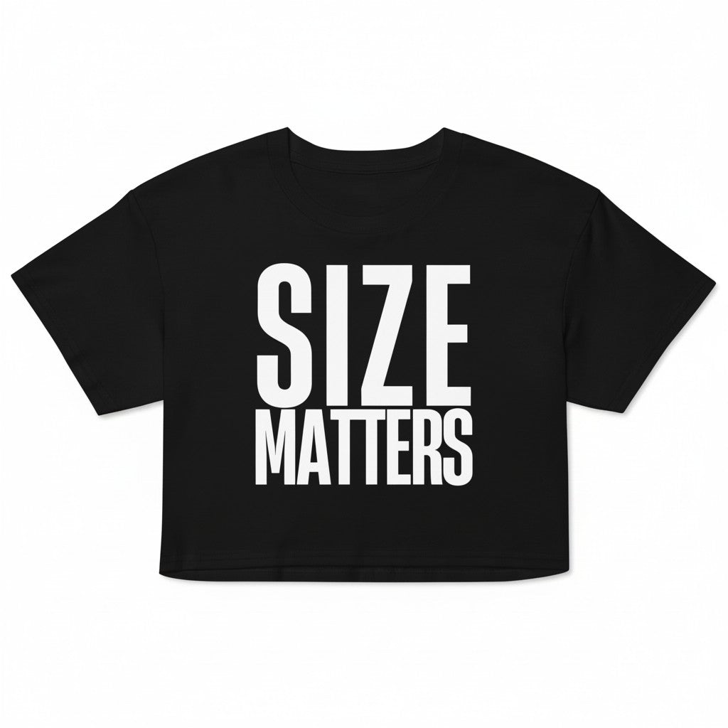 Schwarzes spiritualsavagee Crop-Top aus Baumwolle mit weißem SIZE MATTERS Schriftzug im lockeren Schnitt