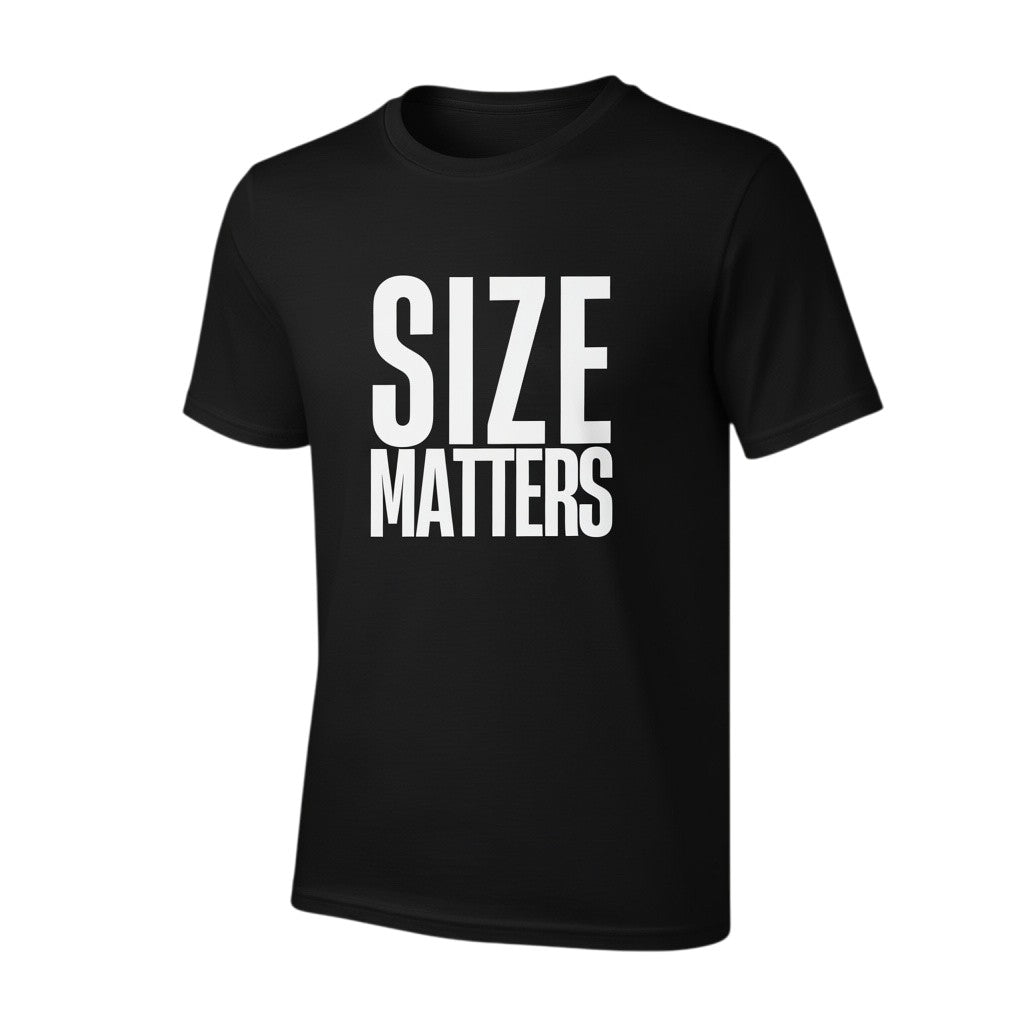 Schwarzes spiritualsavagee Unisex T-Shirt aus Baumwolle mit weißem Size Matters Statement-Aufdruck