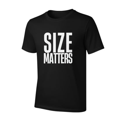 Schwarzes spiritualsavagee Unisex T-Shirt aus Baumwolle mit weißem Size Matters Statement-Aufdruck
