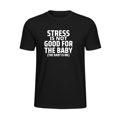 Schwarzes spiritualsavagee T-Shirt aus Baumwolle mit weißem Aufdruck Stress is not good for the baby The baby is me